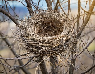 Empty Bird's nest on branches tree in the nature
