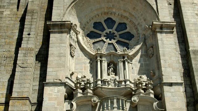 A decorated wall on a cathedral in Porto, Portugal