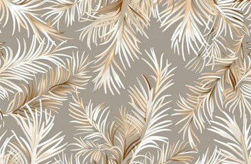 Abstract Tropical Leaves in Beige and White