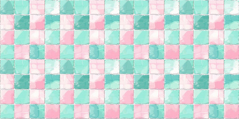 Fototapeta premium Blush pink and light teal tiles background, clean surface texture, white background