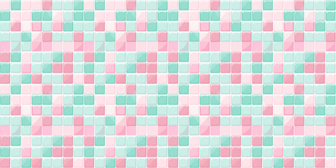 Fototapeta premium Blush pink and light teal tiles seamless pattern, clean and flat surface texture, white background