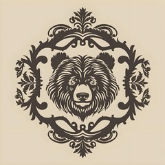Fototapeta premium Vintage Style Emblem Logo with Cute Bear Motif in Format 