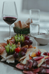 Wine and cheese at outdoor cafe in Funchal in Madeira, Portugal 