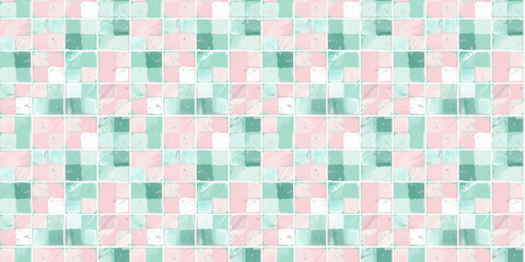 Fototapeta premium Blush pink and light teal tiles background, clean surface texture, white background