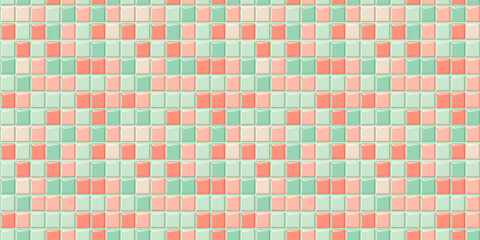 Fototapeta premium Light coral and seafoam green tiles background, clean surface texture, white background
