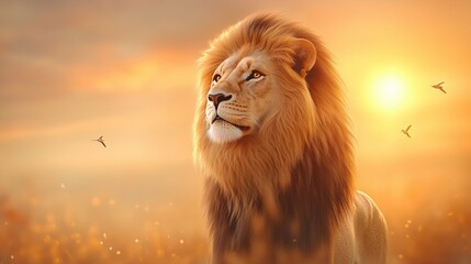 majestic lion isolated on a bright background with natural sunlight  © Chuemon