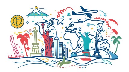 Fototapeta premium Vector line web concept for travel and tourism