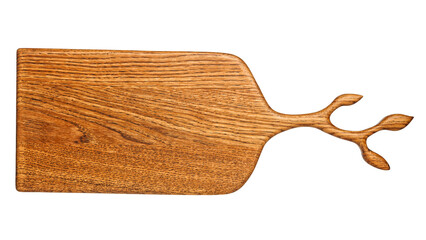 Wooden cutting board for serving, close-up. Natural wood texture and smooth surface emphasize the quality and style