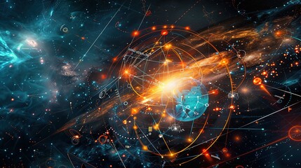 Obraz premium Abstract Cosmic Web with Earth and Glowing Stars