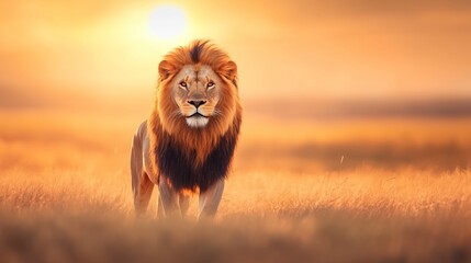majestic lion isolated on a bright background with natural sunlight 