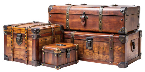 Three stacked vintage suitcases isolated