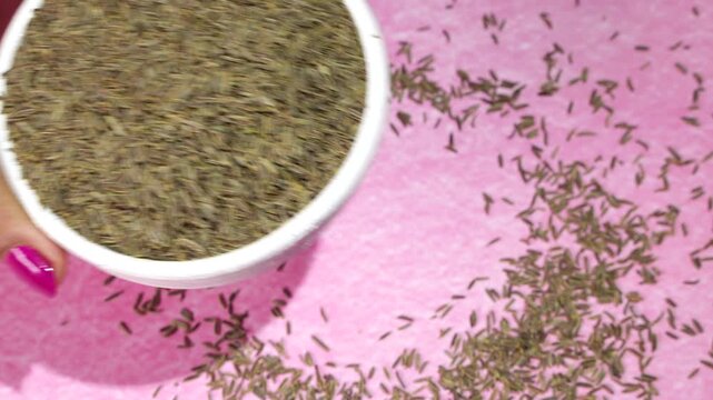 Black Cumin seeds are kept on a tray.