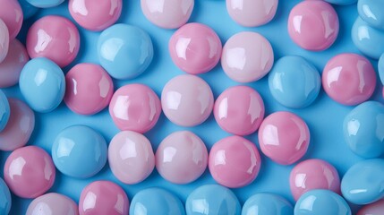 A close-up shot of pink and blue glossy pebbles on a blue background. The image symbolizes harmony, balance, and tranquility, with the round shapes representing unity and the vibrant colors evoking jo