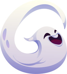 Obraz premium Letter G Halloween ghost font, scary typeface, horror evil type, spooky monster alphabet. Vector holiday kid abc character, floating laughing spook, typography symbol in shape of funny scary phantom