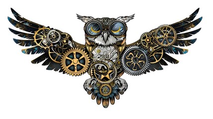 Steampunk Owl with Gears and Goggles Sticker Design for Shirt