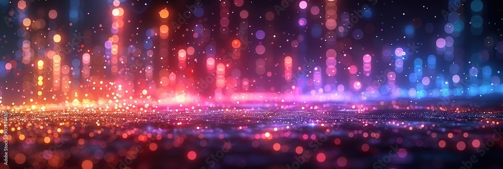 Poster vivid and colorful abstract light bokeh background with glowing particles in a digital, futuristic s