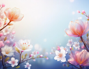 Naklejka premium Blooming Spring Flowers with White Copyspace Perfect Background for Inspirational Quotes and Messages