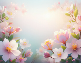 Fototapeta premium Blooming Spring Flowers with White Copyspace Perfect Background for Inspirational Quotes and Messages