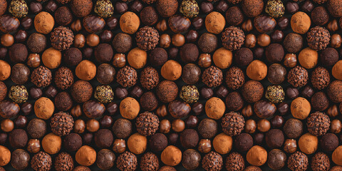 pattern background of chocolate truffles fills the entire frame
