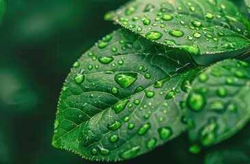 Green Leaf with Dew Drops