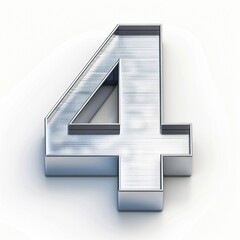Metal number 4 on a white background. 3d. Metal alphabet lettering symbol.