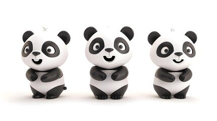 Obraz premium Set of 3D cute happy cartoon panda bear, isolated on white background
