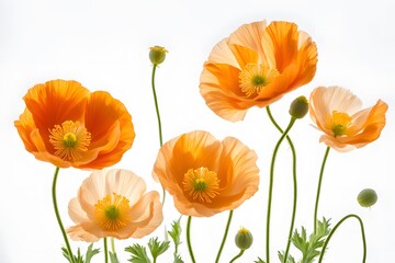 Obraz premium Iceland poppy flowers on white background, AI Generated