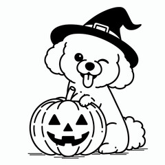  Bichon Frise Dog Wearing Witch Hat On Pumpkin Halloween Costume Cute Cartoon  Vector svg Clipart 