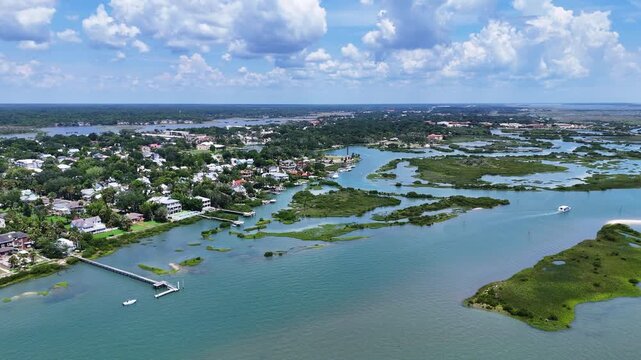 Drone shot of the Matanzas River in St. Augustine, Florida.