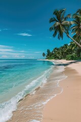 Tropical Beach Paradise with Palm Trees and Turquoise Waters on a Sunny Day