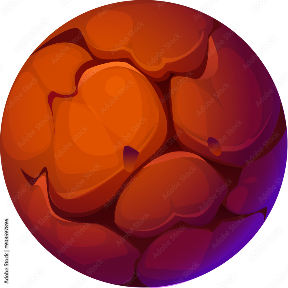Poster cartoon fantasy galaxy alien space planet. vector red planet sphere with a cracked surface and molte