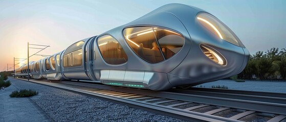 Fototapeta premium Sleek white high-speed train on city street Futuristic urban transportation concept with streamlined design
