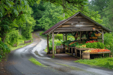 Country Roadside Produce Stand with Fresh Produce