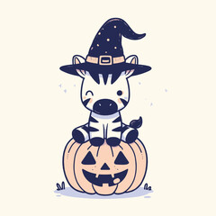  Zebra Wearing Witch Hat On Pumpkin Halloween Costume Cute Cartoon Vector svg Clipart  