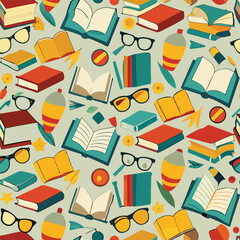 books-and-reading-glasses-seamless-pattern Adobe Illustrator Artwork