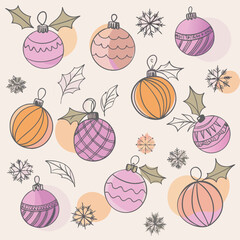 Cartoon Christmas tree decorations and toys seamless pattern. Winter holidays xmas fur tree decorations vector endless design illustration. Christmas holidays background Adobe Illustrator Artwork