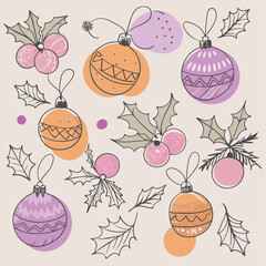 Cartoon Christmas tree decorations and toys seamless pattern. Winter holidays xmas fur tree decorations vector endless design illustration. Christmas holidays background Adobe Illustrator Artwork