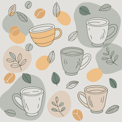 Hand-drawn cute seamless illustration - Coffee beans.Adobe Illustrator Artwork