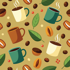 Coffee, tea line pattern. Abstract cup, dessert, chocolate sweets. Bakery and cafe outline backgroundAdobe Illustrator Artwork