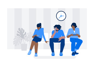 People sitting and waiting in line