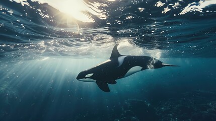 Dynamic Orca Swimming Under the Sea, Capturing Its Powerful Motion and Graceful Movement