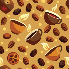 Obraz premium Coffee Bean With Cup Seamless Design Adobe Illustrator Artwork