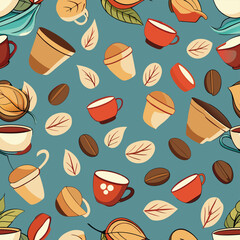 Coffee Bean With Cup Seamless Design Adobe Illustrator Artwork