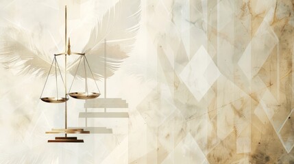 A symbolic image representing balance, justice, and purity. The scales are a symbol of law and fairness, the wings represent freedom and innocence, and the marble background suggests a timeless, class