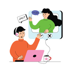 Illustration of a video call operator with headset, interacting in real-time communication.