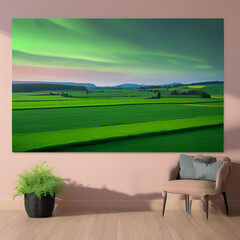 green field and blue sky with clouds