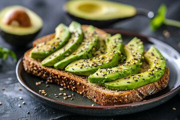 A slice of bread with avocado and parsley on top
