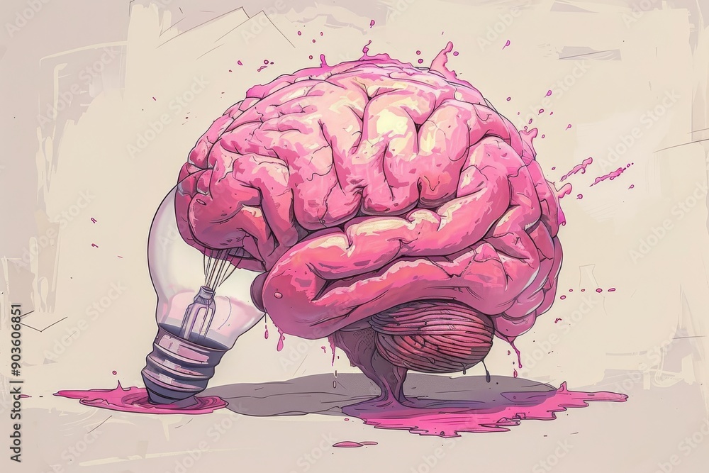 Poster artistic brain light bulb with colorful patterns vibrant and creative innovative design modern conce