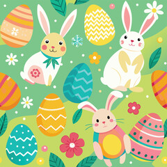 easter eggs and bunnies seamless pattern Adobe Illustrator Artwork