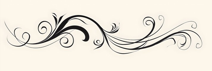 Elegant Cursive Line Art with Swirls on Minimal White Background
